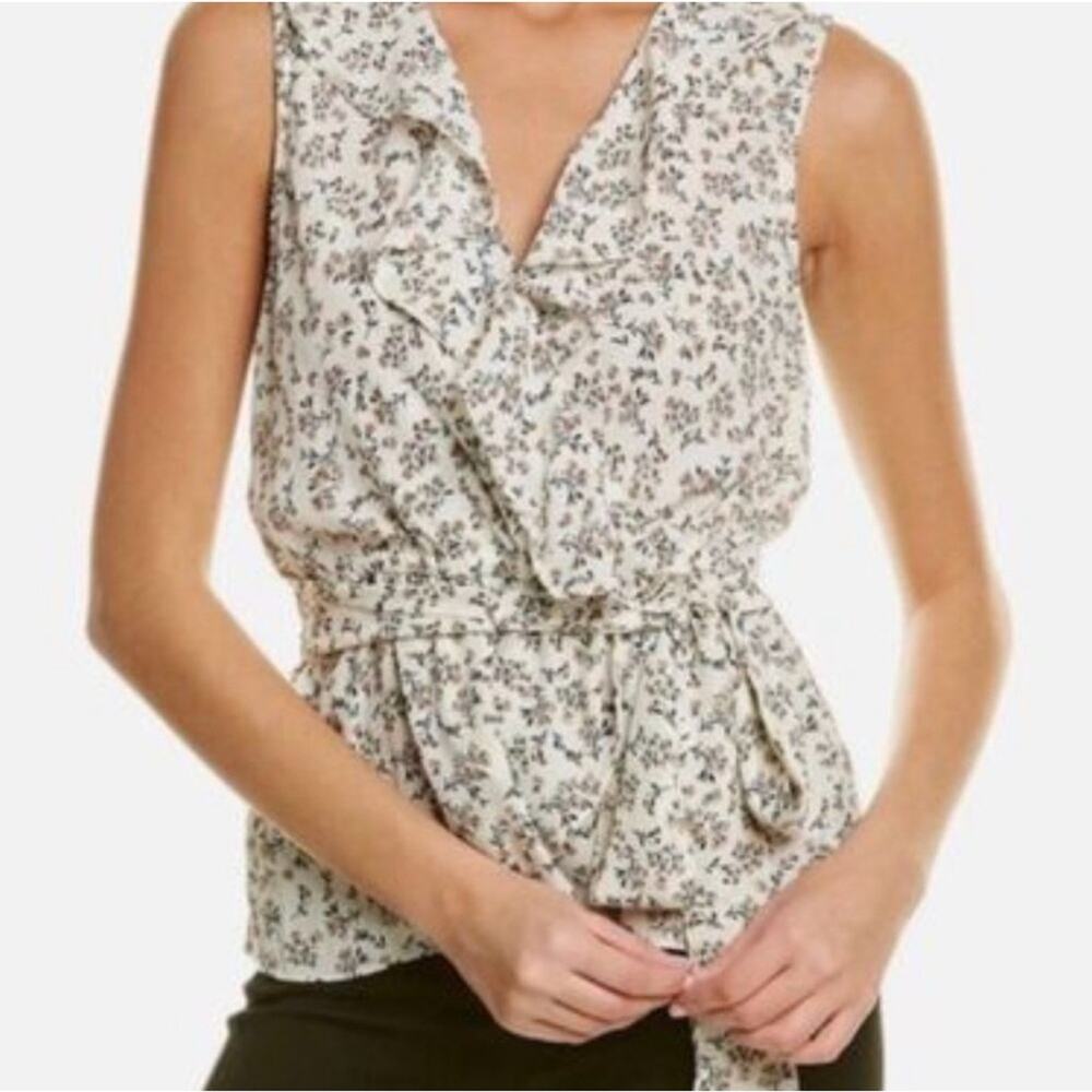 Max Studio Floral Ruffle NWT Wrap Top Sleeveless Shirt Small 2704D38 Blouse $78